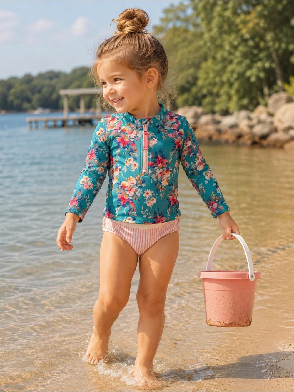 RuffleButts Girls Floral Rash Guard 2-Piece Bikini Set Size 3 T